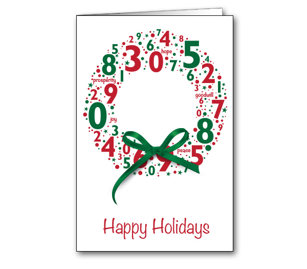 Image for item #70-6291: Numeric Wreath Greeting Card - (25/Pack)