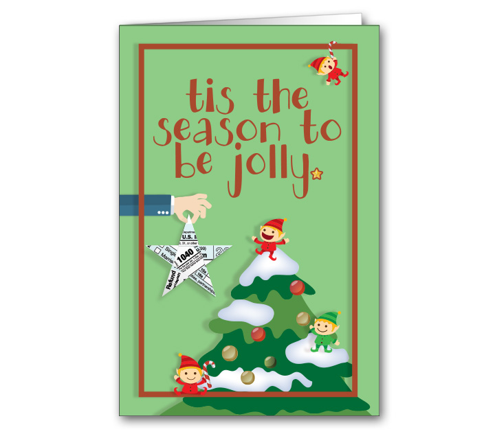 Image for item #70-6571: Jolly Holiday Elves Greeting Card - (25/Pack)