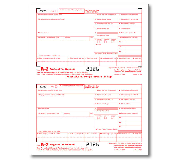 Image for item #82-5201: W-2 Laser Form copy A