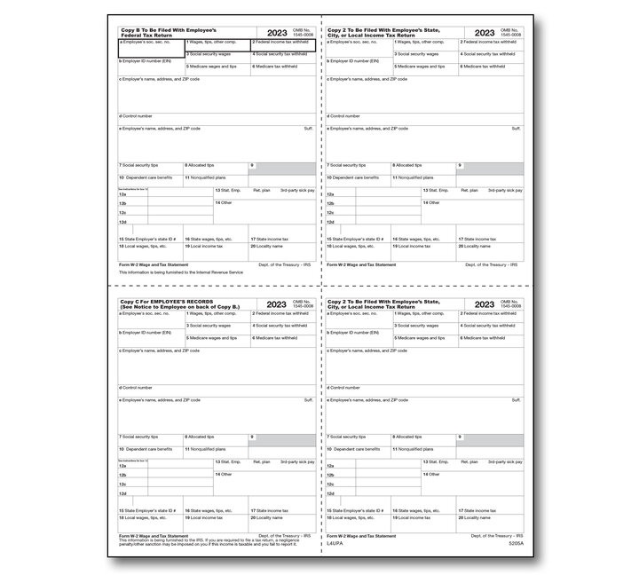 Image for item #82-52051: W-2 4 up Peachtree Pre-print Laser 5205A