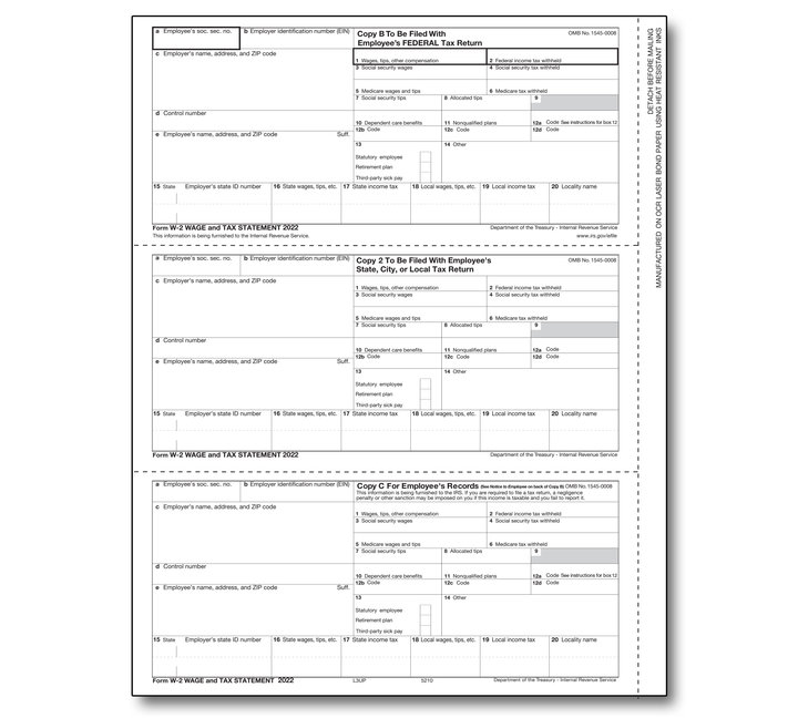 Image for item #82-5210: W2 3-up Pre-Printed