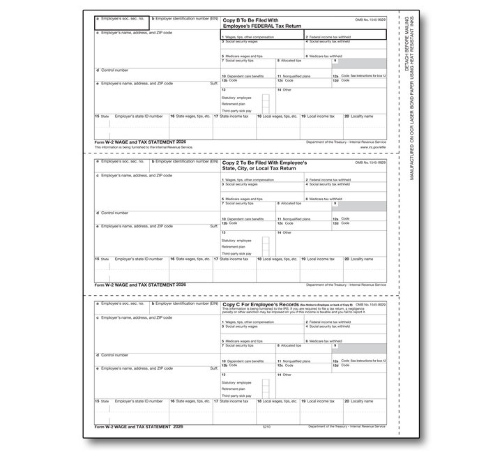 Image for item #82-5210: W-2 3-up Pre-Printed