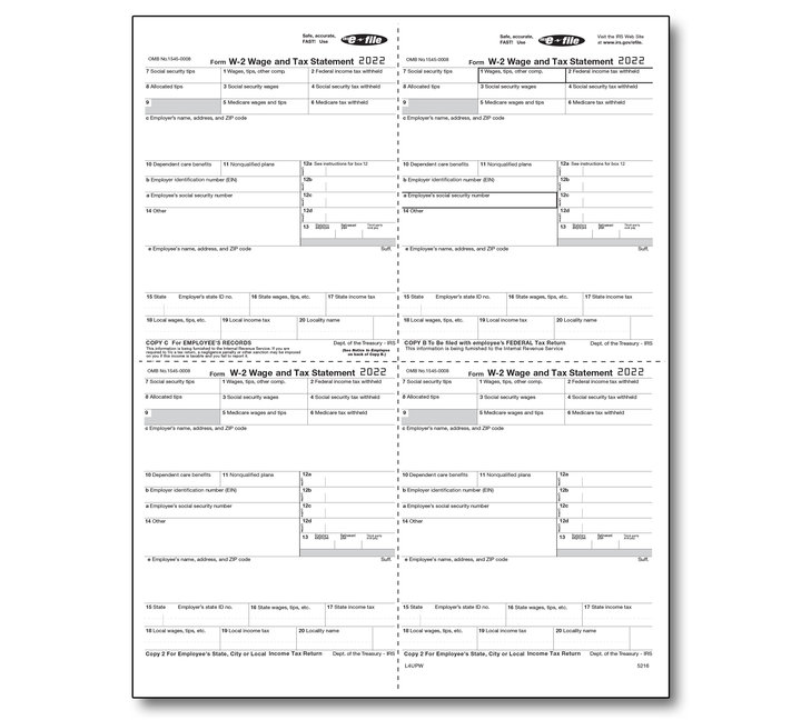 Image for item #82-5216: W-2 Employee 4-Up Box Cut Sheet