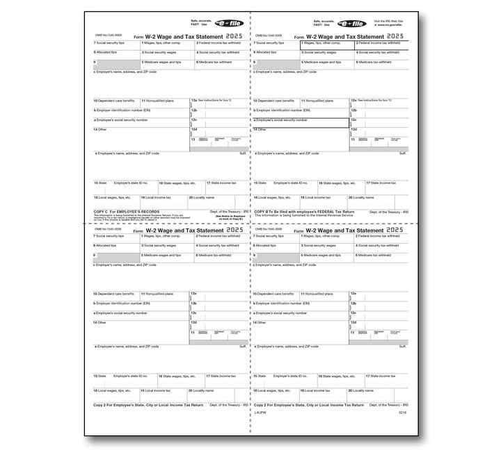 Image for item #82-5216: W-2 Employee 4-Up Box Cut Sheet