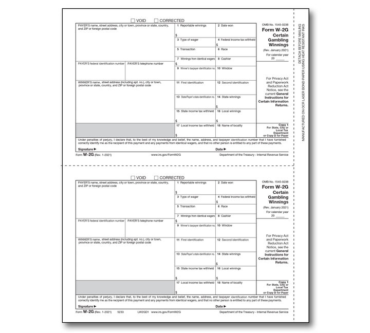 Image for item #82-5233: W-2G Laser Copy 1/D