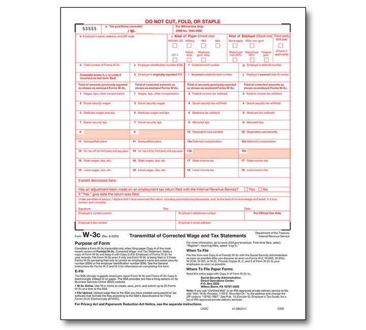 Image for item #82-5309: W-3C  Correction Transmittal