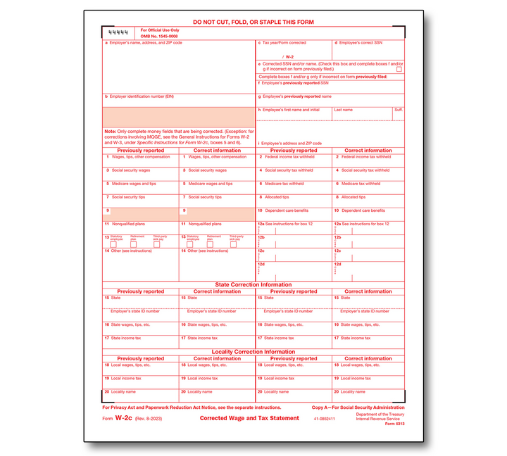 Image for item #82-5313: W-2C SSA Copy A