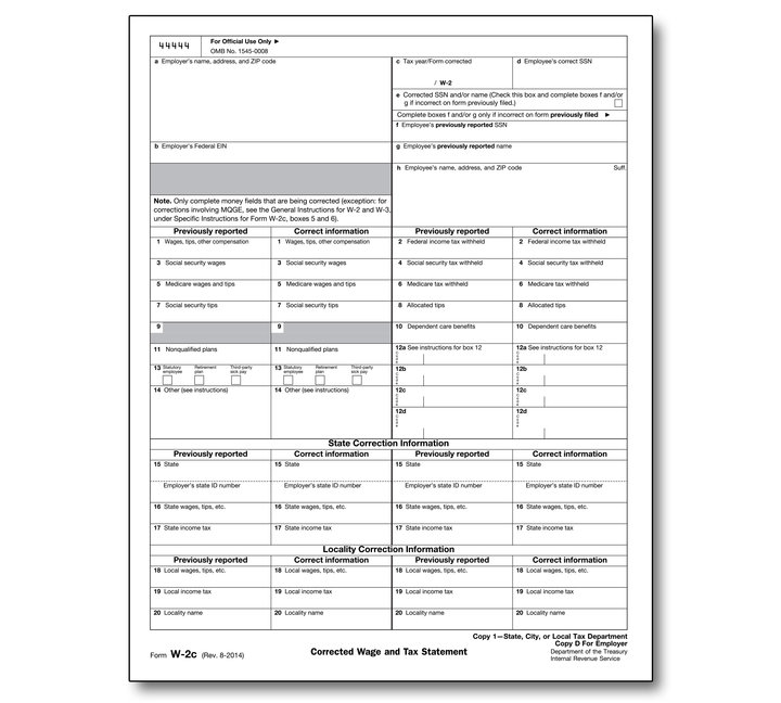 Image for item #82-5315: W-2C SSA Copy 1 or D