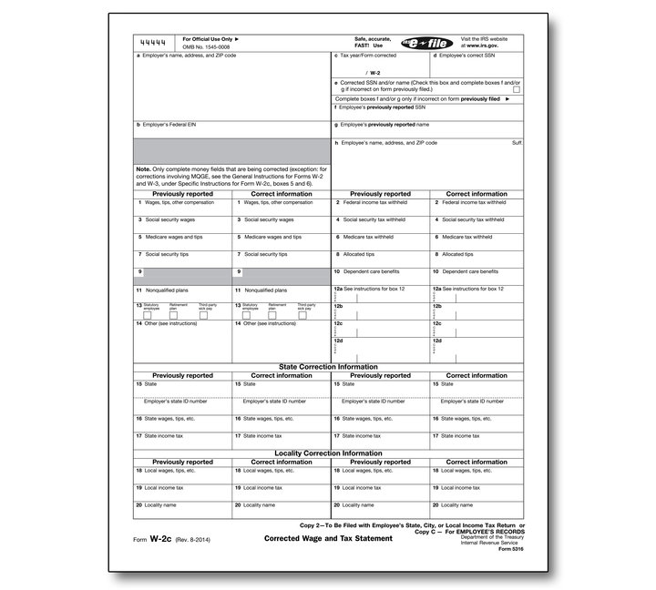 Image for item #82-5316: W-2C SSA Copy 2 or C