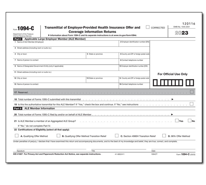 Image for item #89-1094c: Transmittal Of Employer Provided Health Insurance (3 Pages)