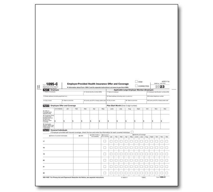 Image for item #89-1095c: 1095C Employer Provided Health Insurance Laser Form