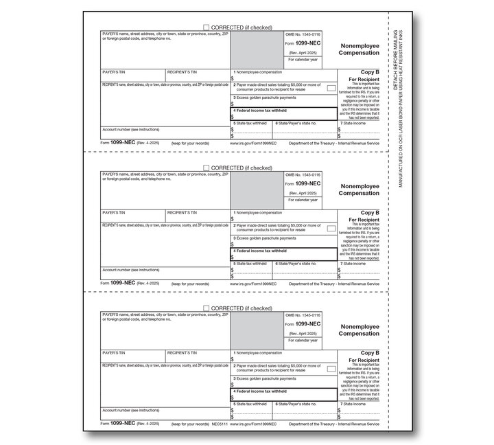 Image for item #89-5011: 1099-NEC Laser Recipient Copy B
