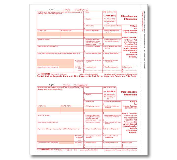 Image for item #89-5110: 1099 Laser Misc. Federal Copy A