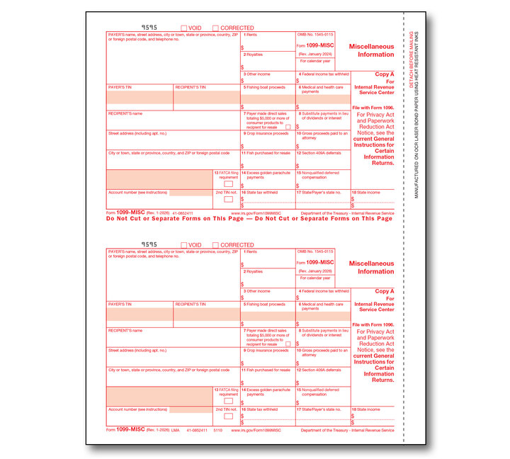 Image for item #89-5110: 1099-MISC Laser Federal Copy A