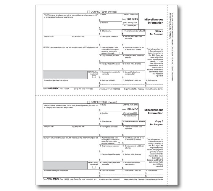 Image for item #89-5111: 1099-MISC Laser Recipient Copy B