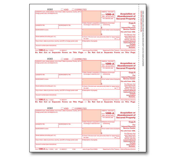 Image for item #89-5146: 1099-A Federal Copy A Acquisiton