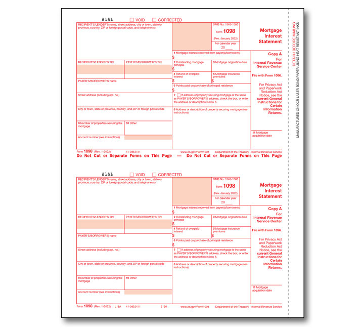 1098Mortgage Interest Laser Federal Copy A Item 895150
