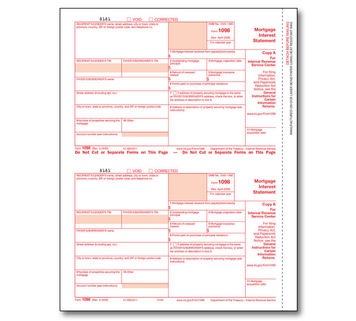 Image for item #89-5150: 1098-Mortgage Interest Laser Federal Copy A