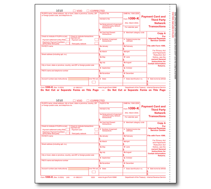 Image for item #89-5325: 1099K Merchant Card Federal Copy A