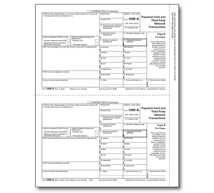 Image for item #89-5326: 1099K Merchant Card Payee Copy B