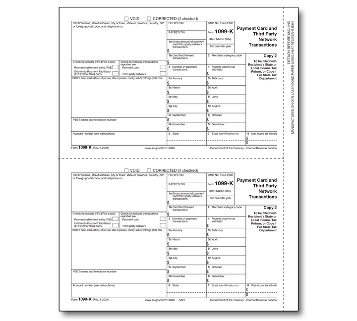 Image for item #89-5327: 1099K Merchant Card Filer Copy C