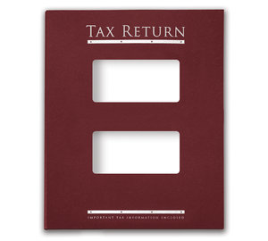 Image for item #12-465b: InTax Folder: Tax Return Embossed and Foil Center Cut Hidden Staple Tab - Burgundy