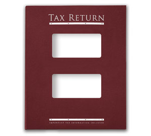 Image for item #12-465b: InTax Folder: Tax Return Embossed and Foil Center Cut Hidden Staple Tab - Burgundy.