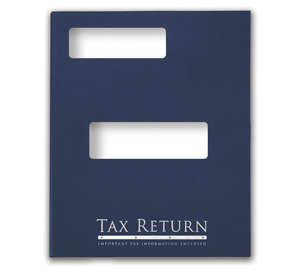 Image for item #12-810b: ProTax Folder: Tax Return Embossed and Foil Return Cut Hidden Staple Tab - Navy