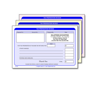 Image for item #20-001: 3-Part Tax Preparation Invoice imprinted