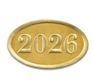 Image for item #40-2026g: 2026 GOLD Embossed Foil Seals (100/pack)
