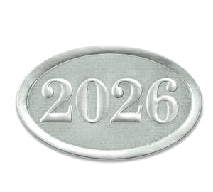 Image for item #40-2026s: 2026 SILVER Embossed Foil Seals (100/pack)
