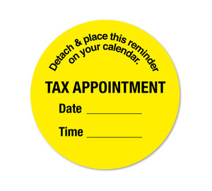 Image for item #40-L371: Round Yellow Tax Appointment Reminder Label - Item: #40-L371