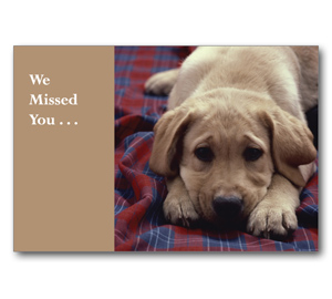 Image for item #70-561: We Missed You Puppy Postcard (25/Pack) - Item: #70-561