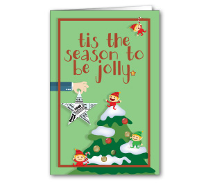 Image for item #70-6571: Jolly Holiday Elves Greeting Card - (25/Pack)