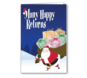 Image for item #70-6581: Santa's Happy Returns Greeting Card - (25/Pack) - Item: #70-6581