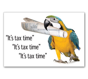Image for item #70-717: Parrot: It's Tax Time! Postcard (25/pack)