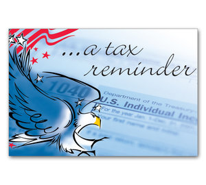 Image for item #70-766: Patriotic Eagle Tax Reminder postcard (25/pack) - Item: #70-766