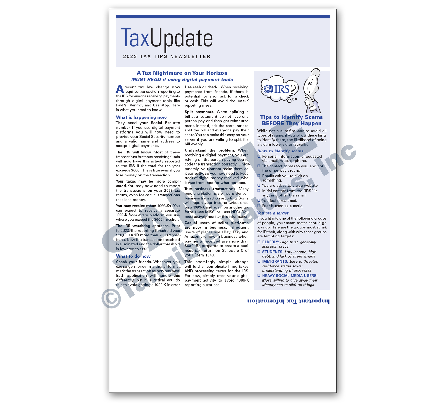 2023 TAX TIPS Newsletter Self-Mailer - Item: #03-850
