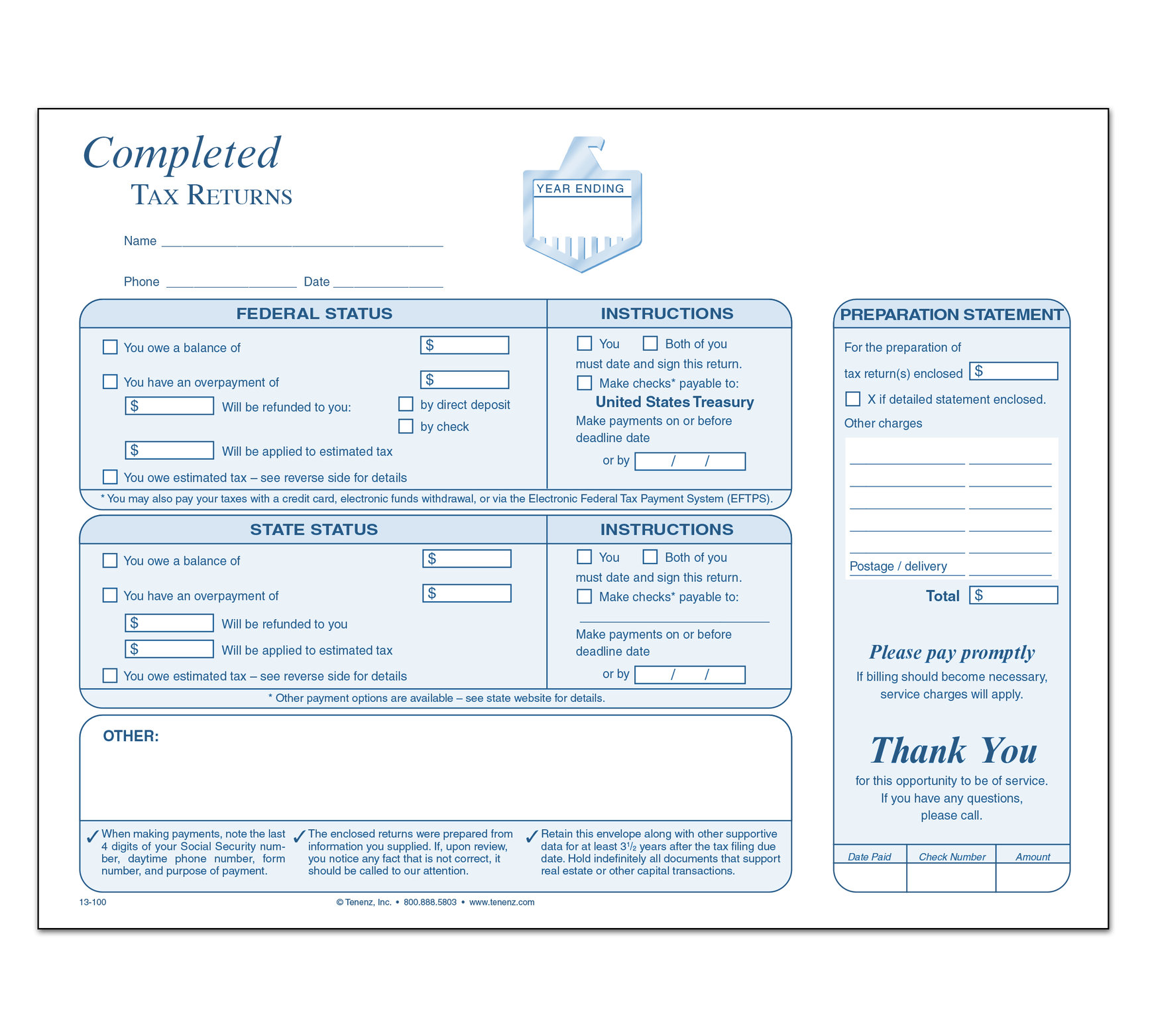 9 x 12 Open End Tax Envelopes | Easily Send and Organize Important Tax Documents This Tax Season 50 Qty. 24lb 8193-TAX-50 Bright White Preprinted Income Tax Return Design 