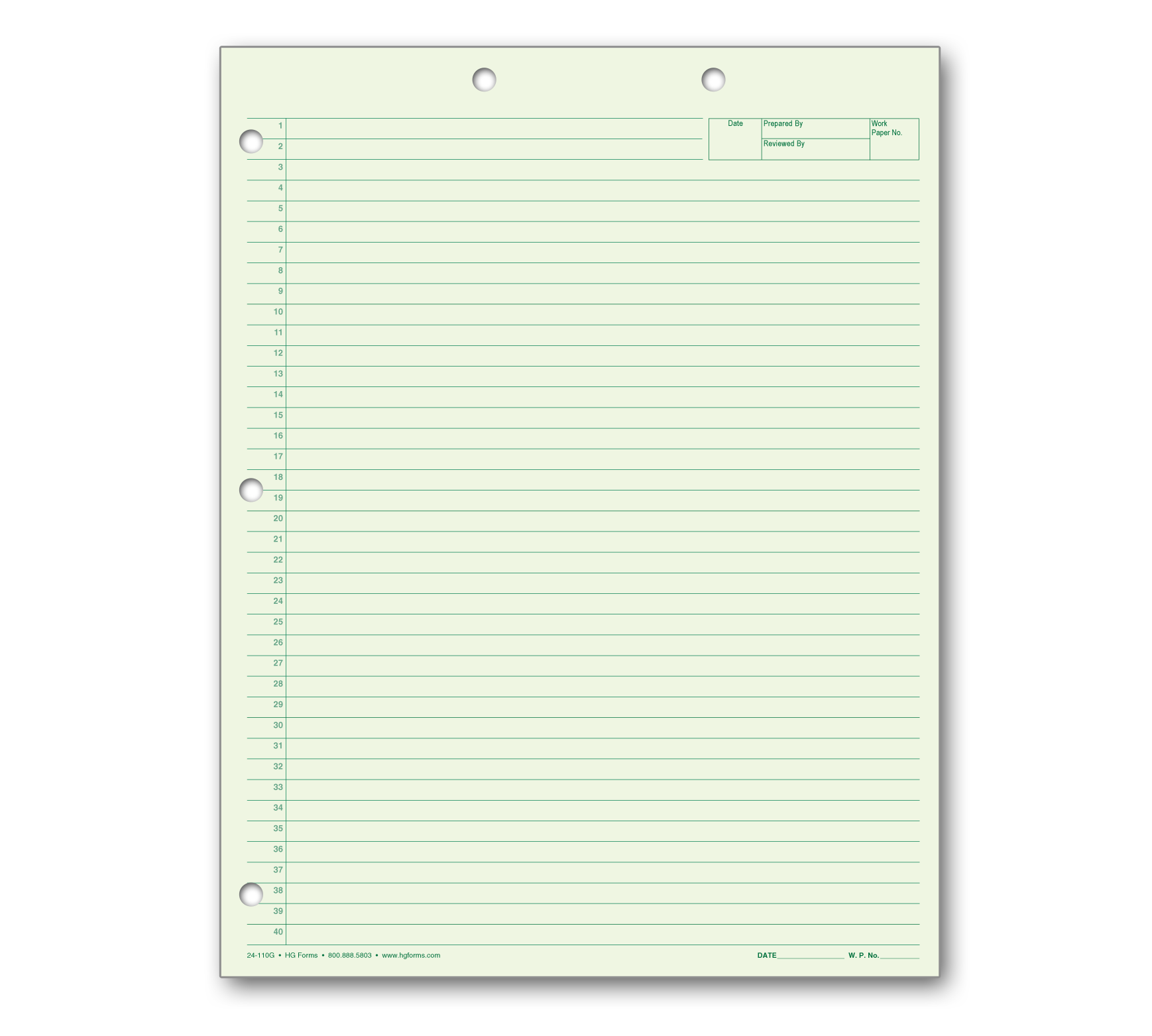 Letter Size 8.5 x 11 Green Ruled Wide Line Paper Notepad
