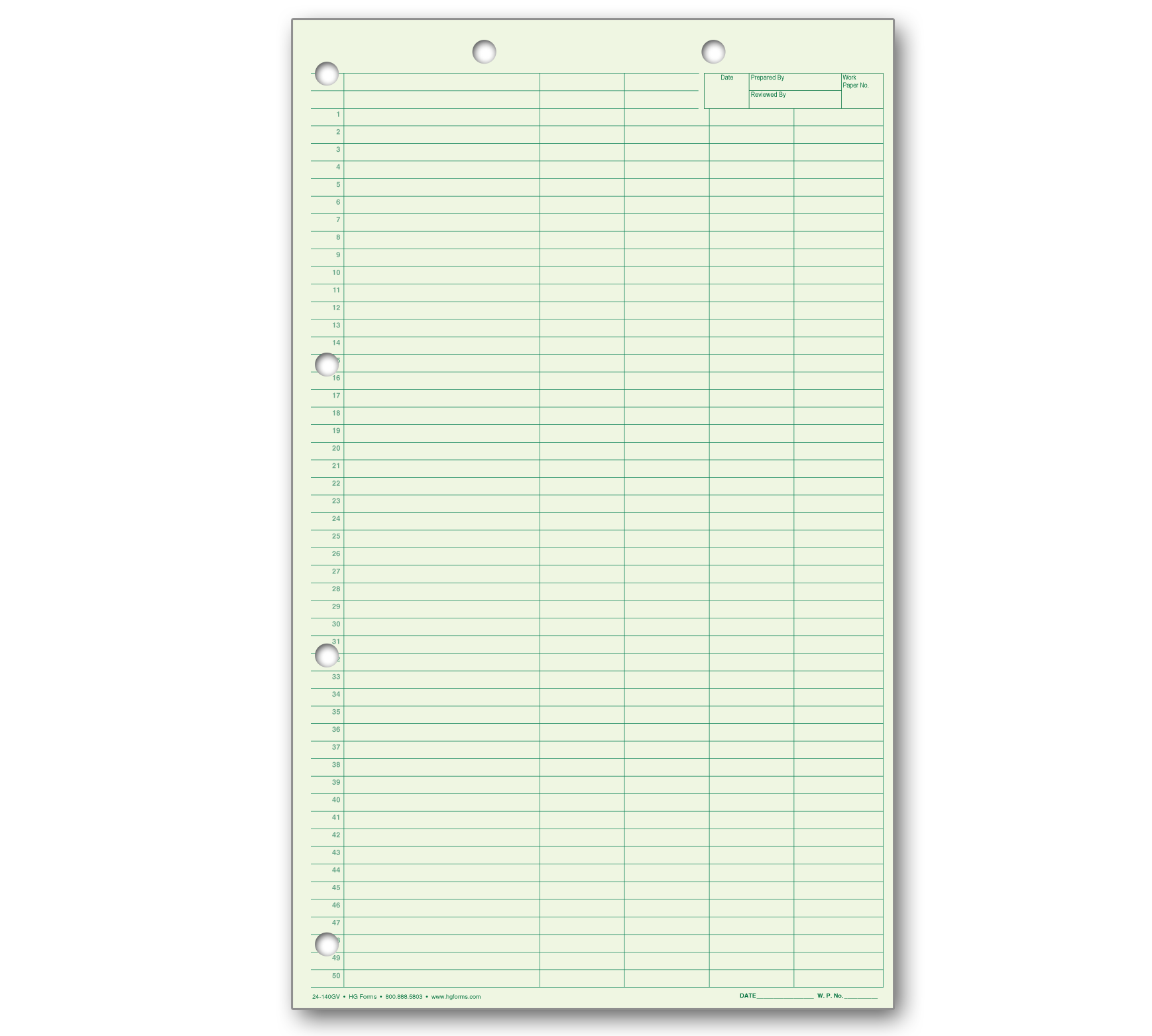 Legal Size Green Four Column Writing Pad Item 24140GV