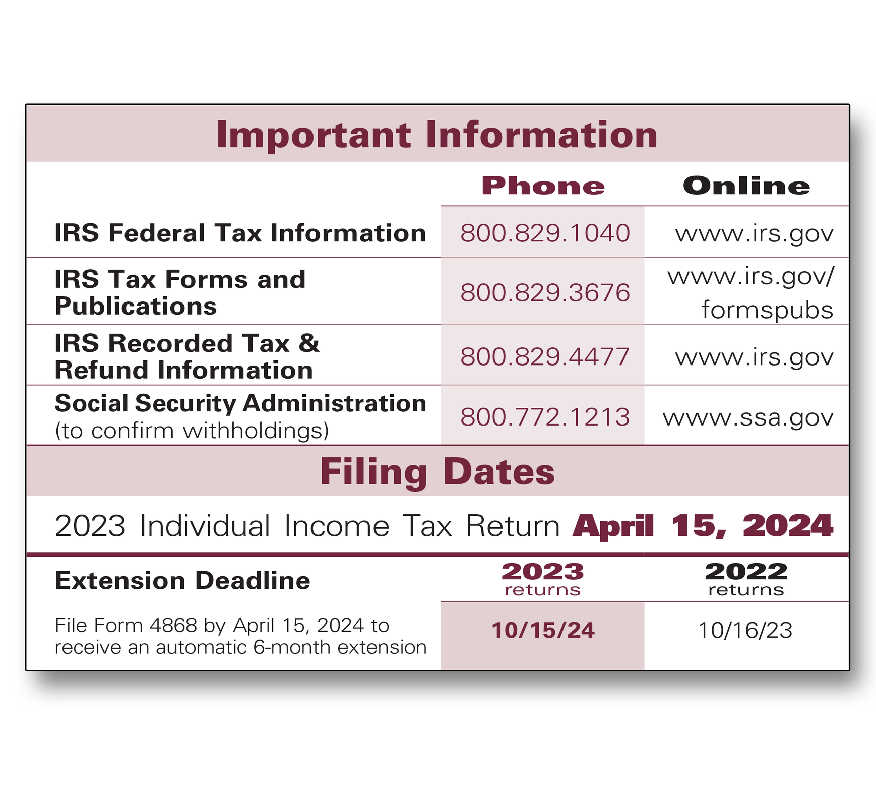 Tax Facts Wallet Guide 2023 IMPRINTED - Item: #44-101