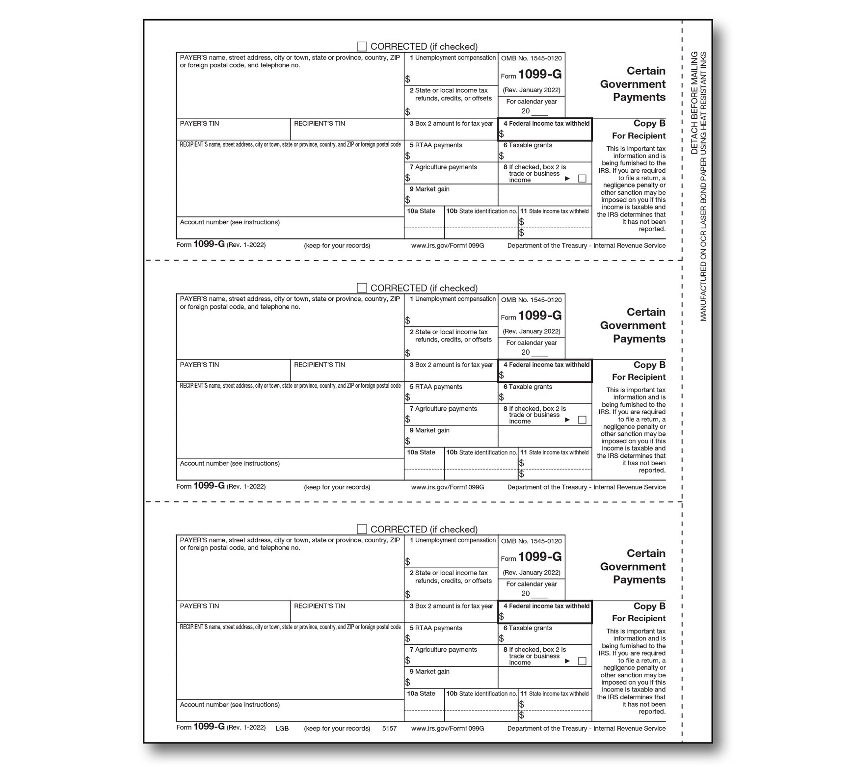 Recipient Copy B EGP 1099-MISC IRS Approved 500 Sheets Laser Quantity 1000 Forms/Recipients 1 Carton 